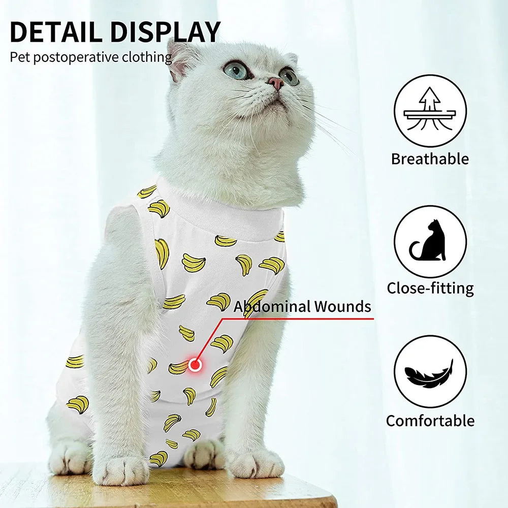 Cat/Kitten Recovery E-Collar Anti-Licking Pajamas Suit