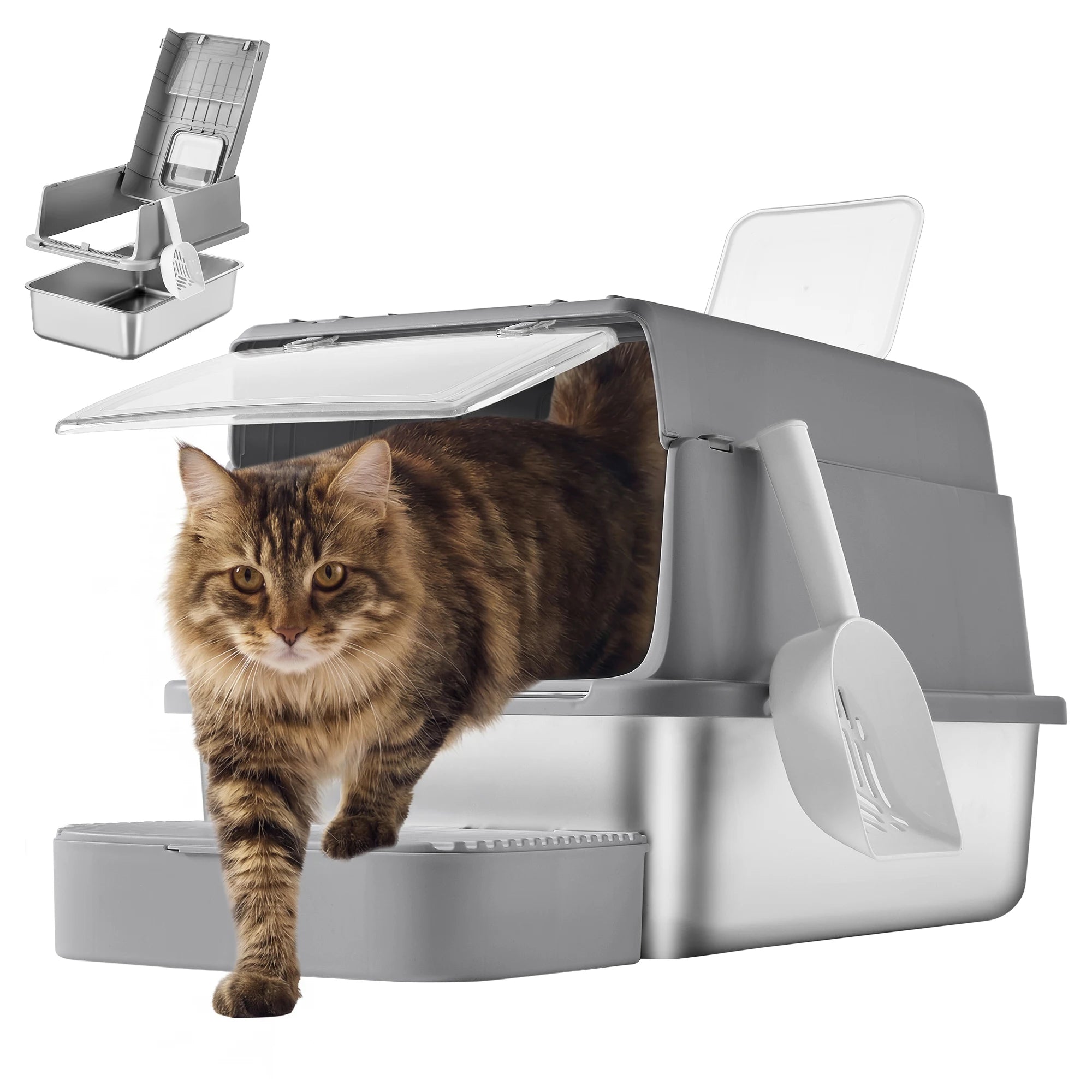 Stainless Steel Cat Litter Box with Flip Lid
