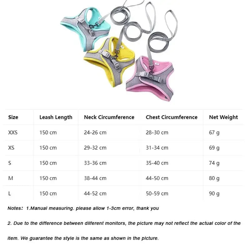 Adjustable Soft Mesh Pet Harness with Leash