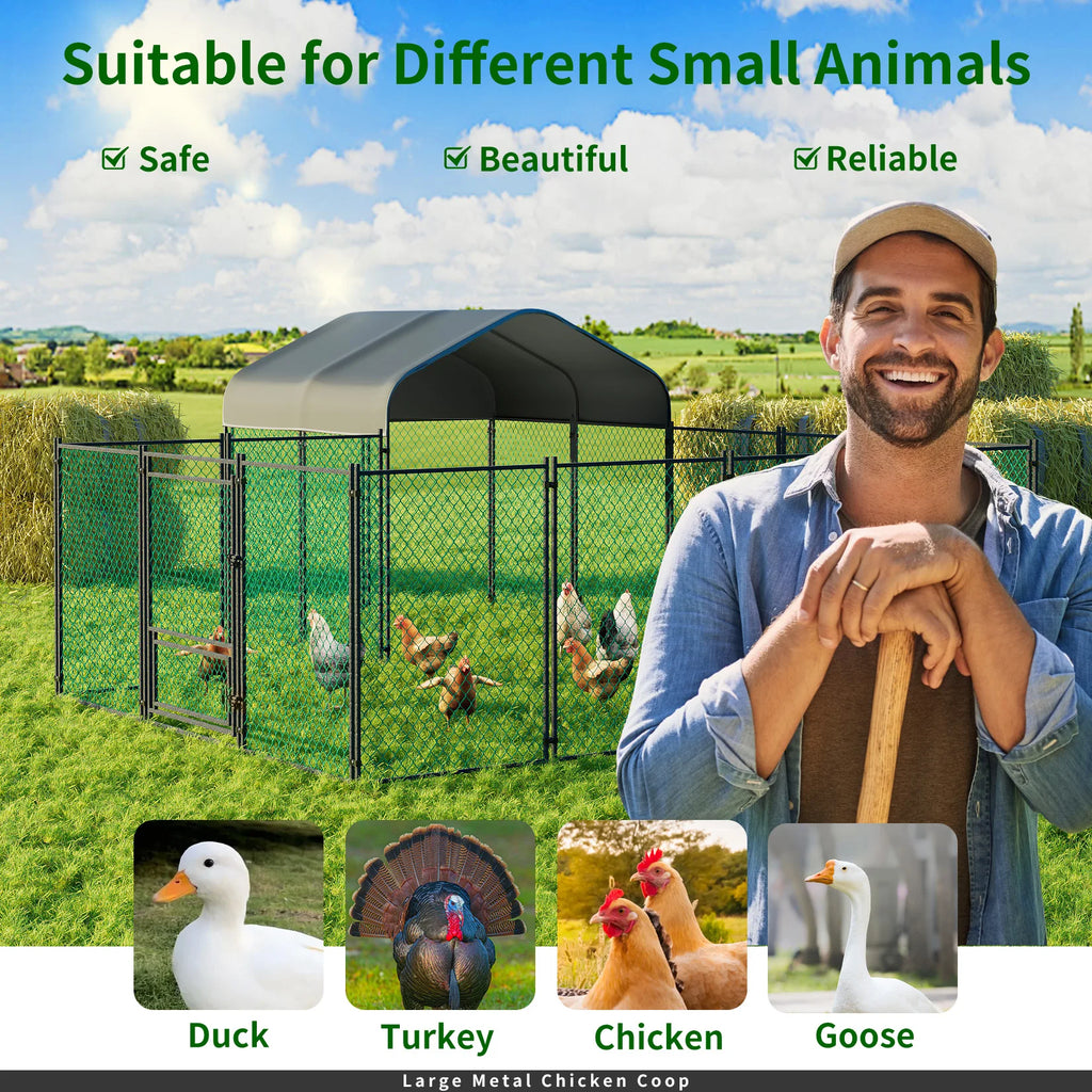 Chicken Coop Pen Metal with Cover Portable