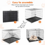 Double Door Folding Metal Wire Dog Crate with Plastic Leak-Proof Pan