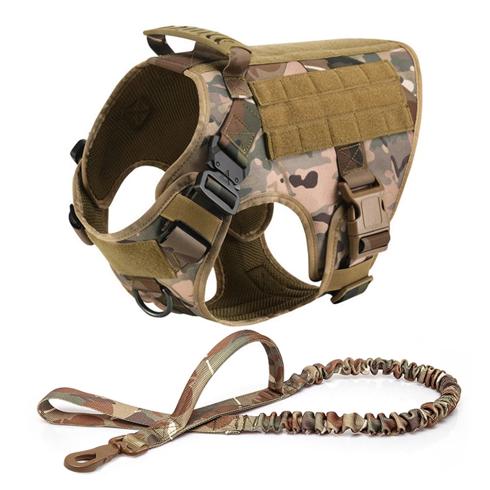 Tactical Dog Harness Leash Set for Large Dogs Military for Training Walking Hunting Pet Vest Handle