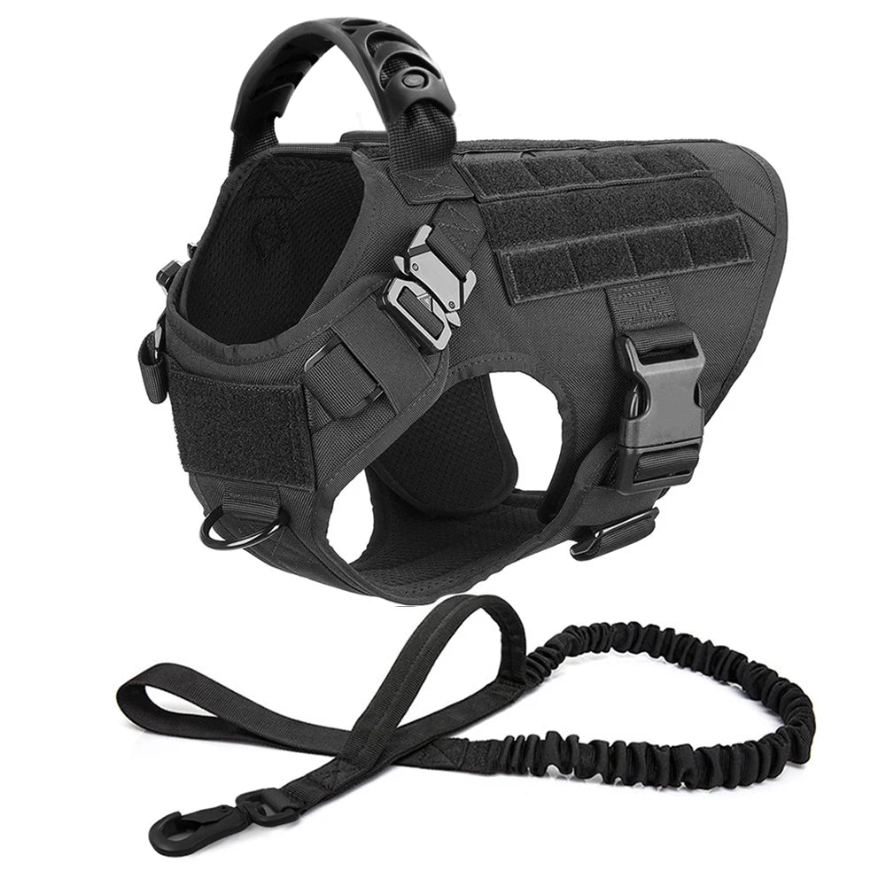 Tactical Dog Harness Leash Set for Large Dogs Military for Training Walking Hunting Pet Vest Handle