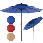 10FT, 3-Tier Patio Umbrella, 32 LED Solar Lights