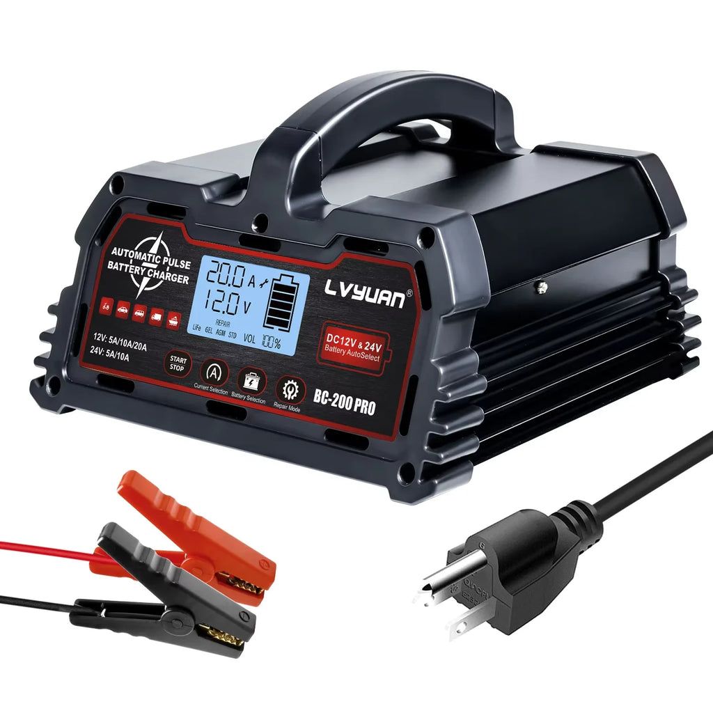 Auto DC12V 24V Battery Charger Smart LCD Display