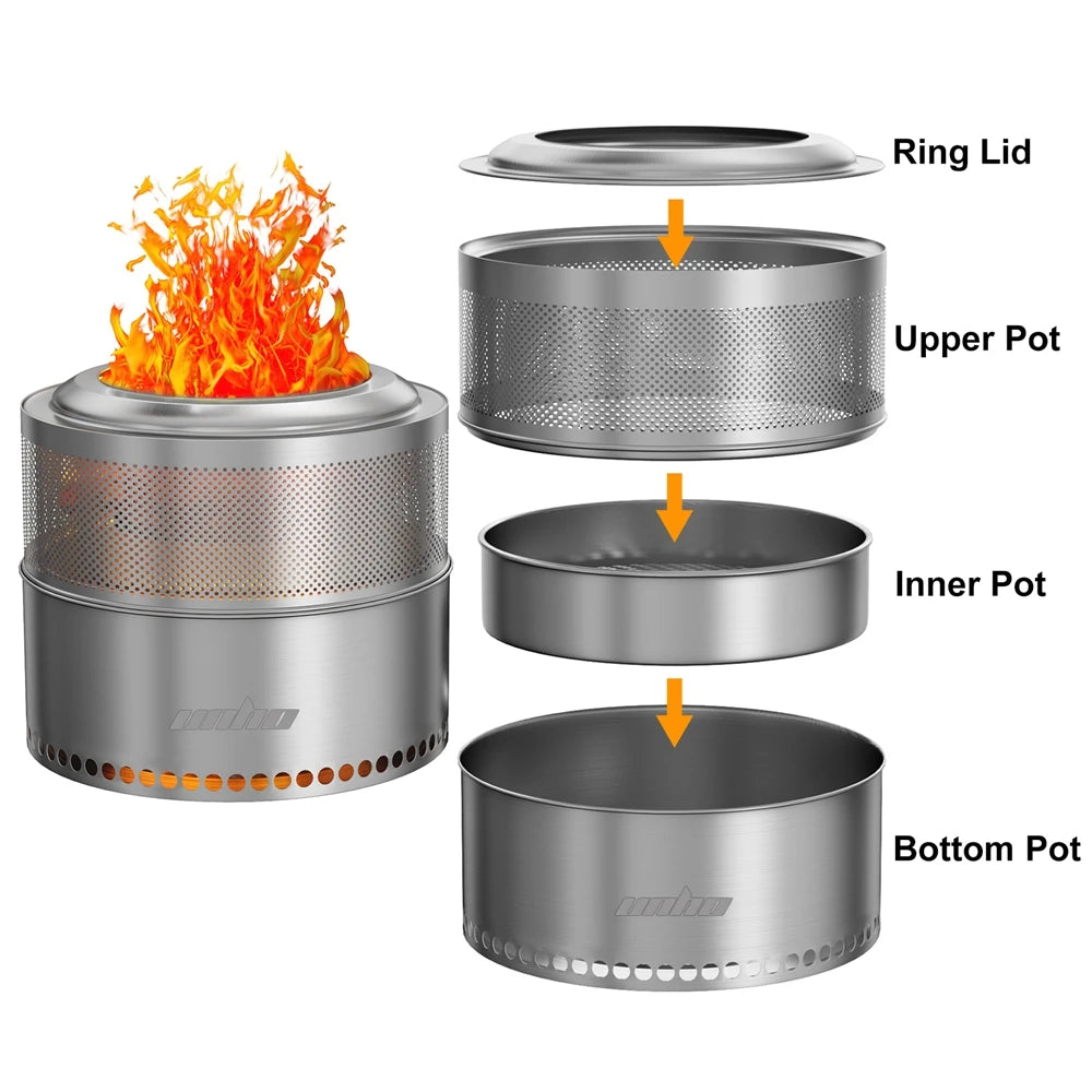 19 Inch Smokeless Fire Pit for Outdoor Wood Burning,