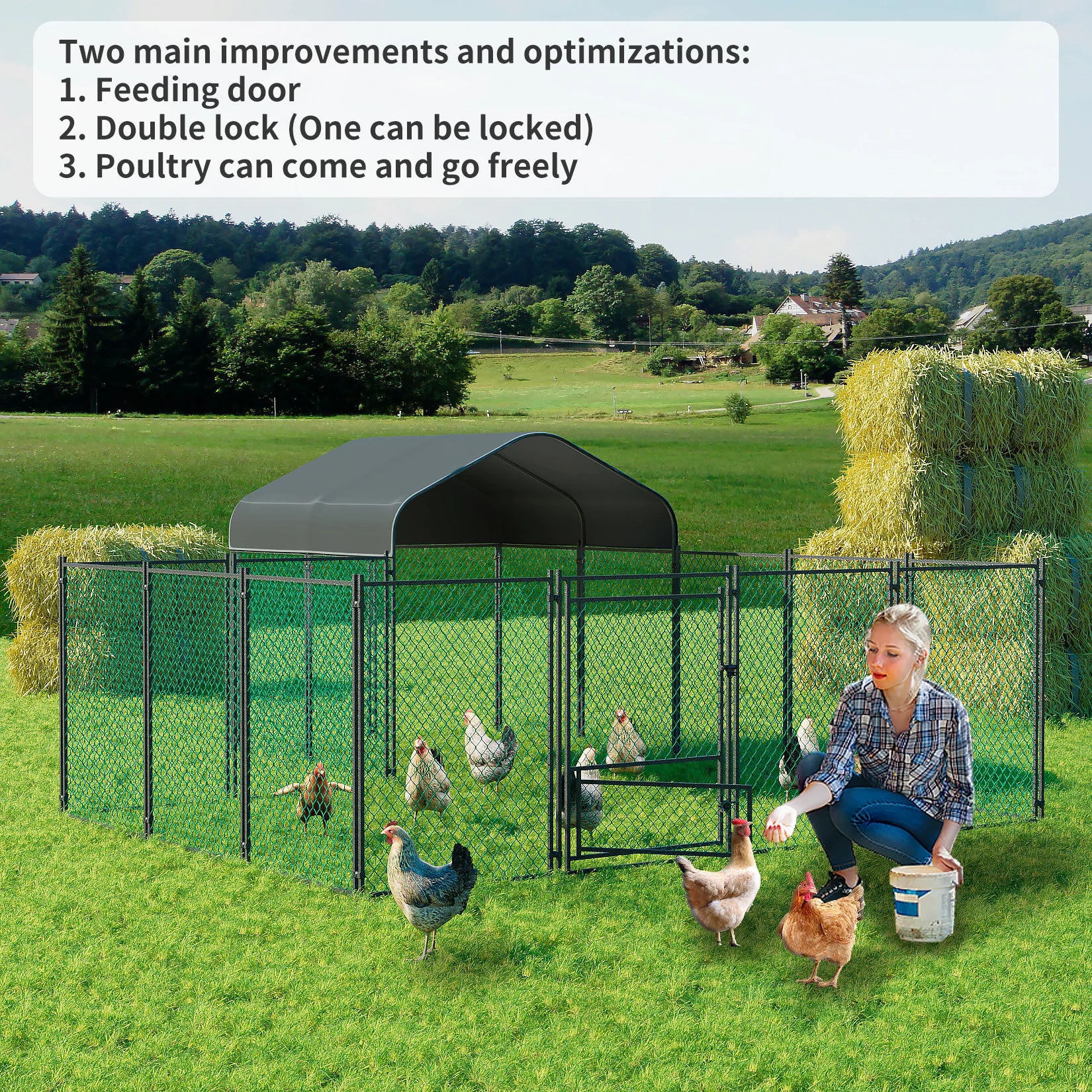 Chicken Coop Pen Metal with Cover Portable