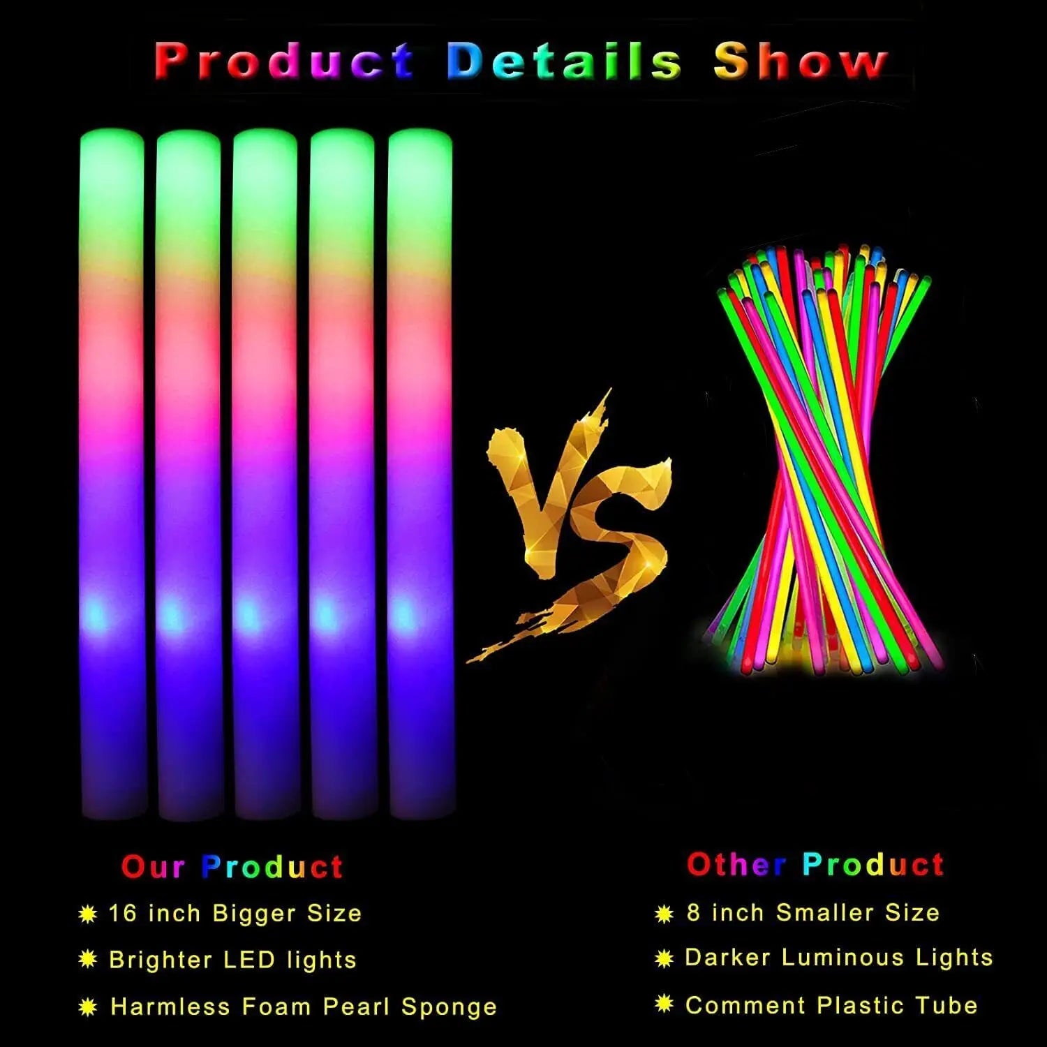 110pcs LED Foam Glow Sticks Glow Party Supply
