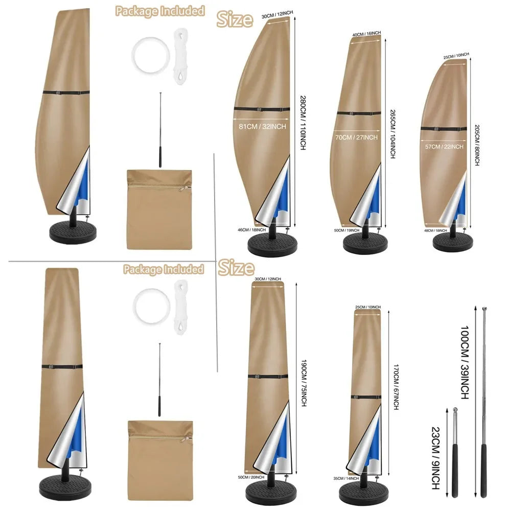 Patio Umbrella Cover Waterproof With Rod & Pull Ring
