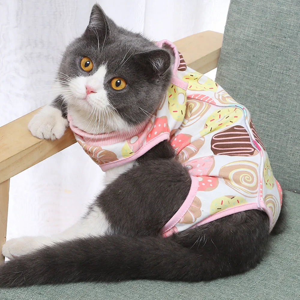 Cat/Kitten Recovery E-Collar Anti-Licking Pajamas Suit