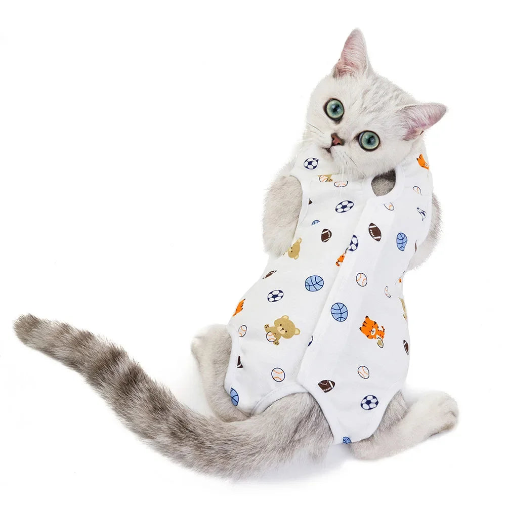 Cat/Kitten Recovery E-Collar Anti-Licking Pajamas Suit