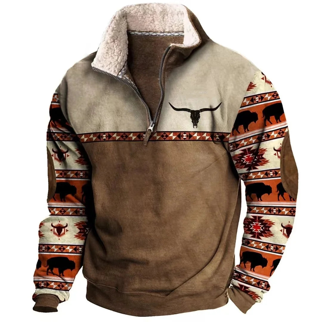 Mens Western Aztec Fleece Pullover
