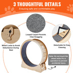 Wooden Cat Exercise Wheel with Detachable Carpet & Cat Teaser