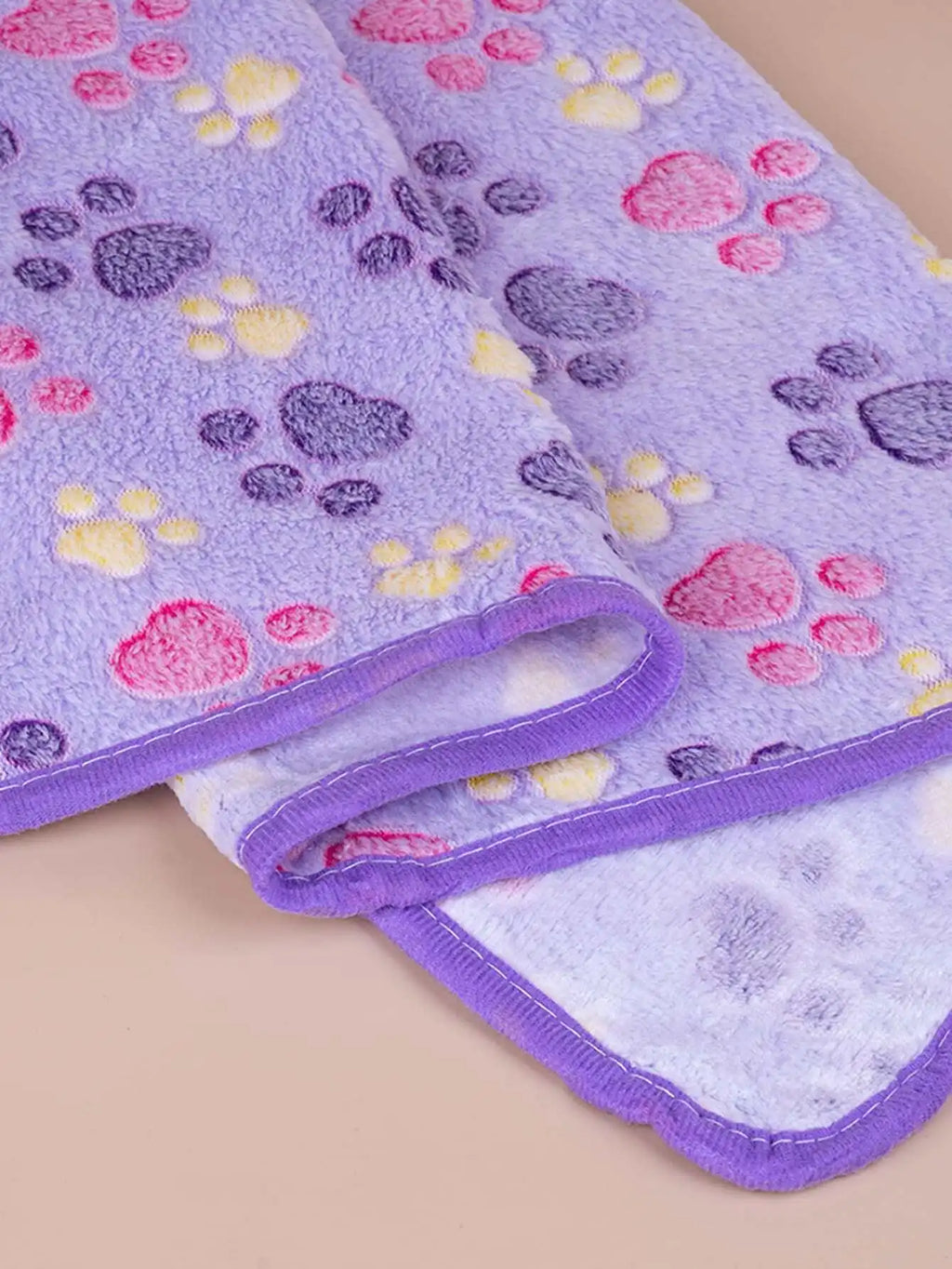 Purple Paw Print Fleece Pet Blanket Soft Light Thin Summer Cushion For Dogs Cats