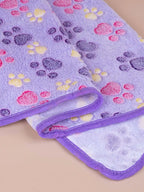Purple Paw Print Fleece Pet Blanket Soft Light Thin Summer Cushion For Dogs Cats