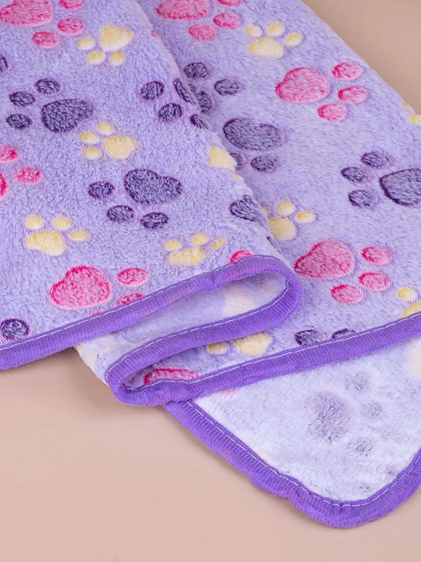 Purple Paw Print Fleece Pet Blanket Soft Light Thin Summer Cushion For Dogs Cats