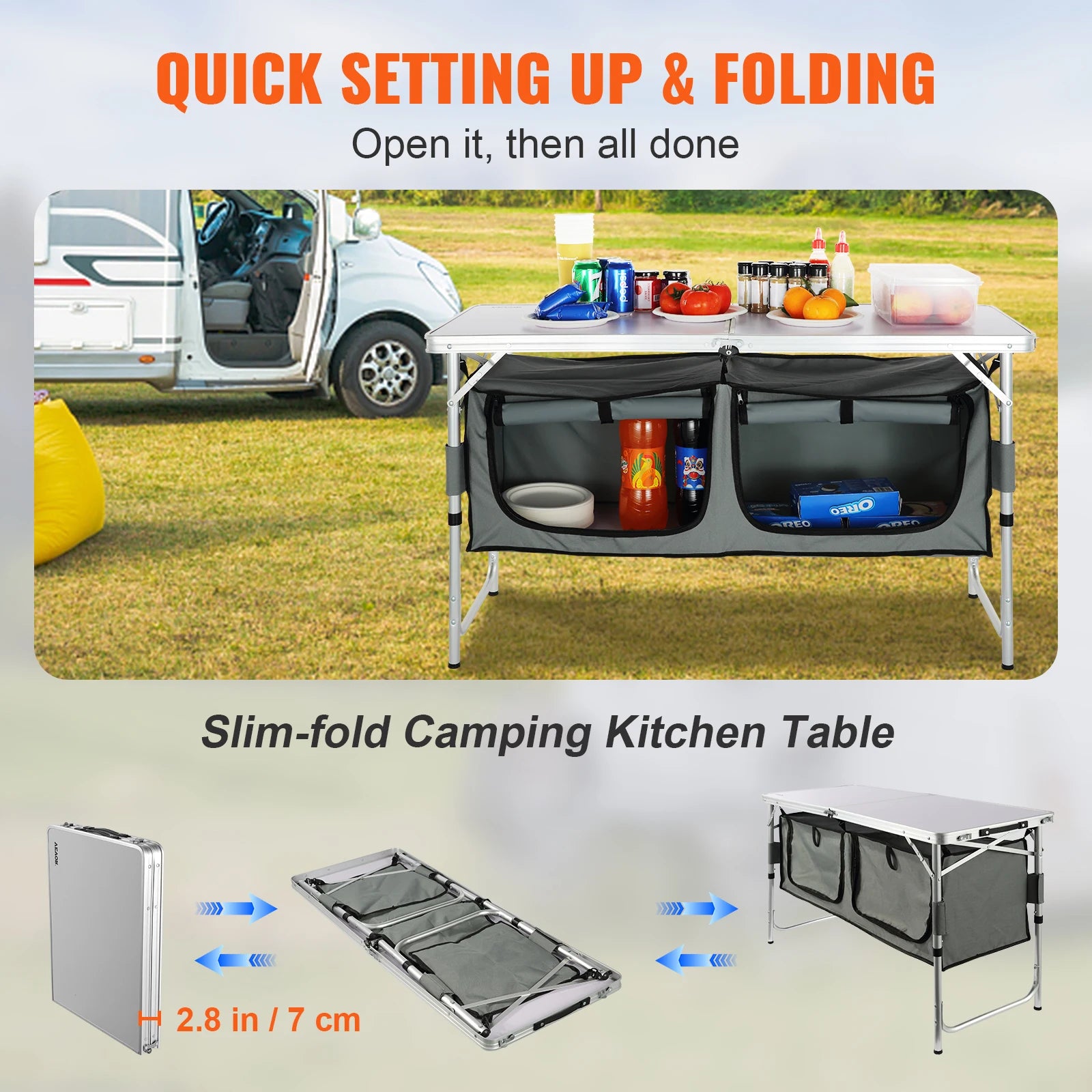 Folding Picnic Table Kitchen Camping Cupboards Aluminum Suitcase