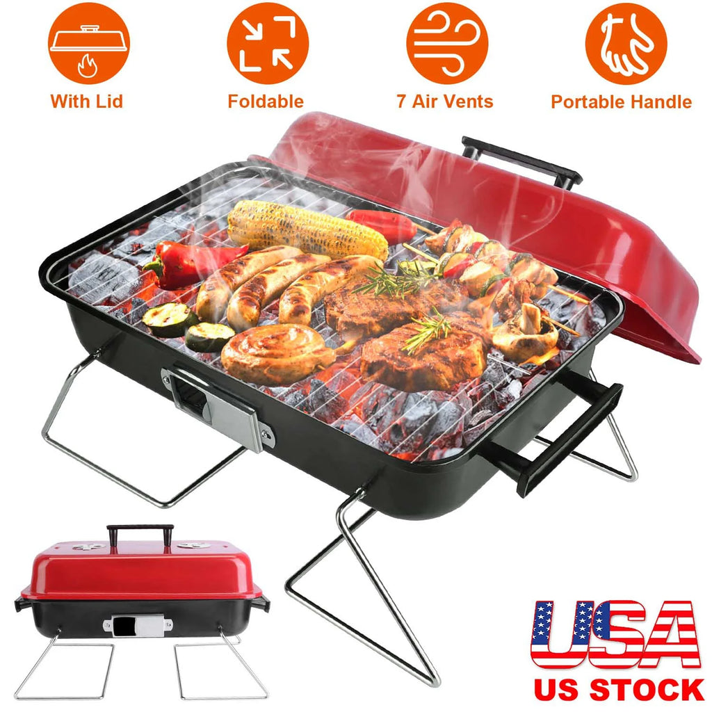 Portable Charcoal BBQ Grill         Folding Tabletop Smoker.   for Outdoor Camping Picnic Backyard Cooking