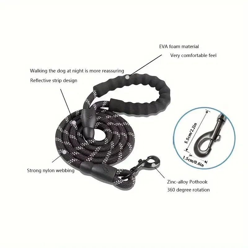 Reflective Dog Leash  Double Heavy Duty Traction Rope