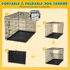 Double Door Folding Metal Wire Dog Crate with Plastic Leak-Proof Pan