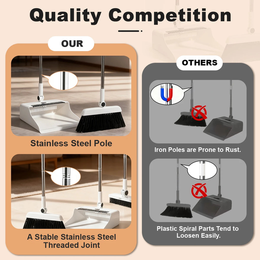3in 1 Broom and Dustpan Set Floor Brush Long-handled