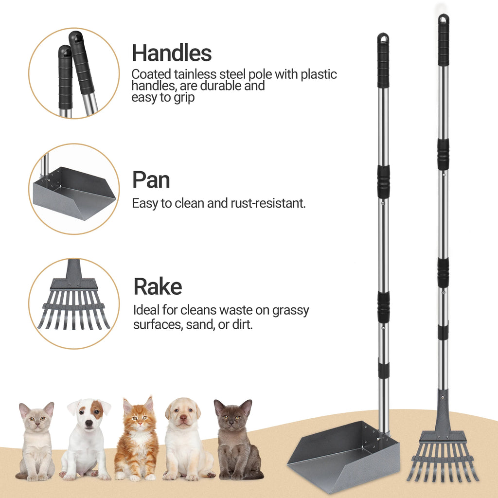 Pet Waste Removal Scoop Tray and Rake Set,