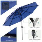 10FT, 3-Tier Patio Umbrella, 32 LED Solar Lights