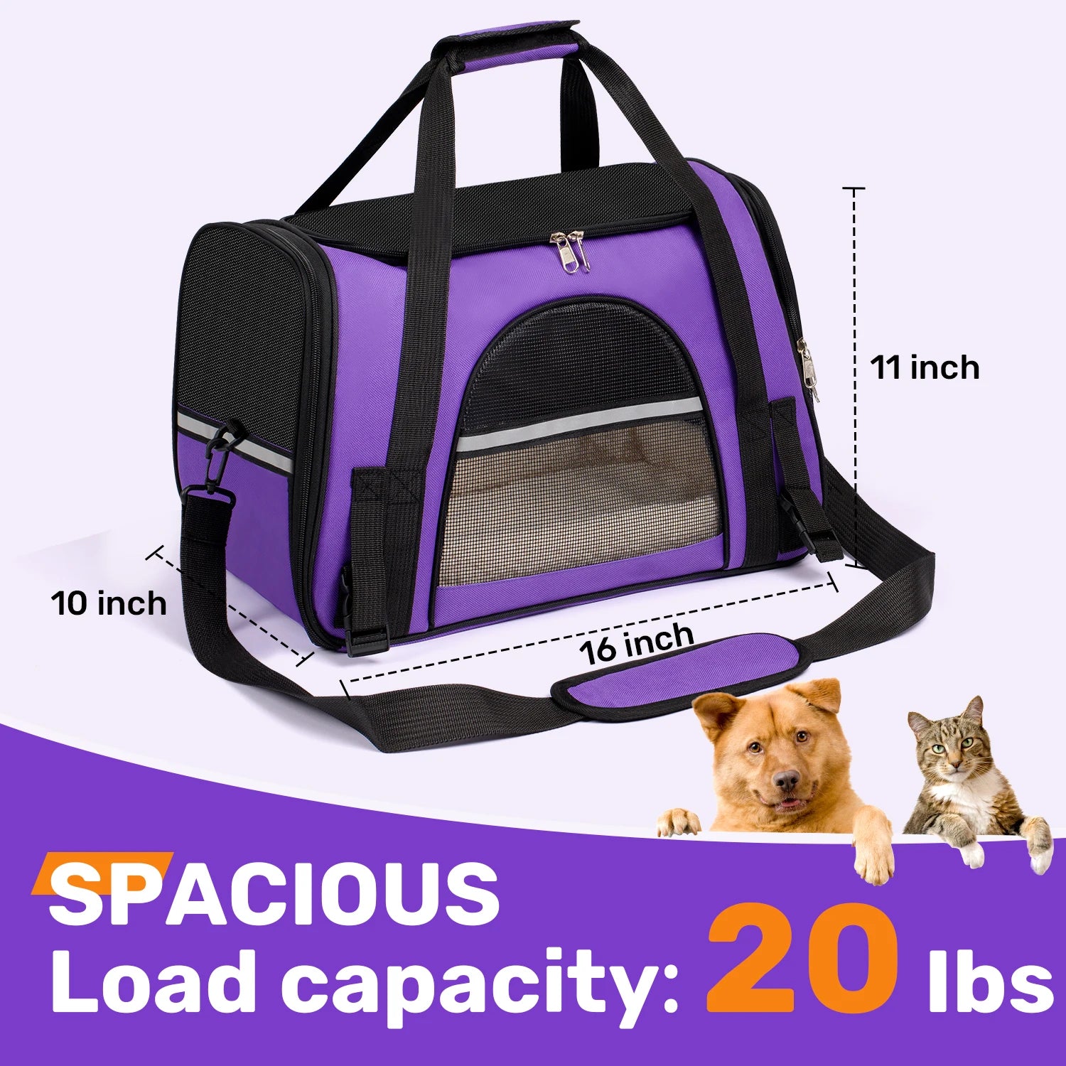 Portable Dog Carrier for Small, Medium Cats Up To 15Lbs.