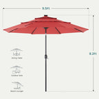 10FT, 3-Tier Patio Umbrella, 32 LED Solar Lights