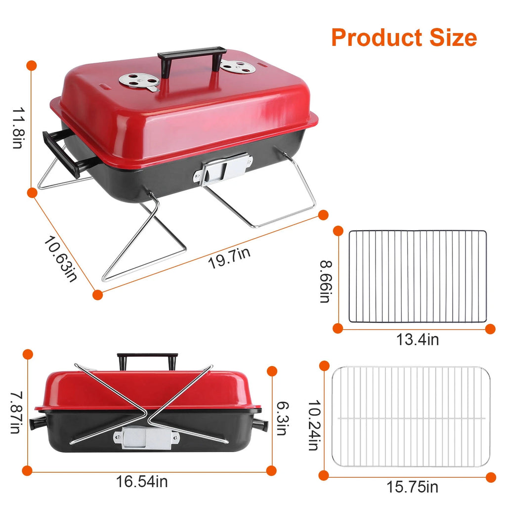 Portable Charcoal BBQ Grill         Folding Tabletop Smoker.   for Outdoor Camping Picnic Backyard Cooking