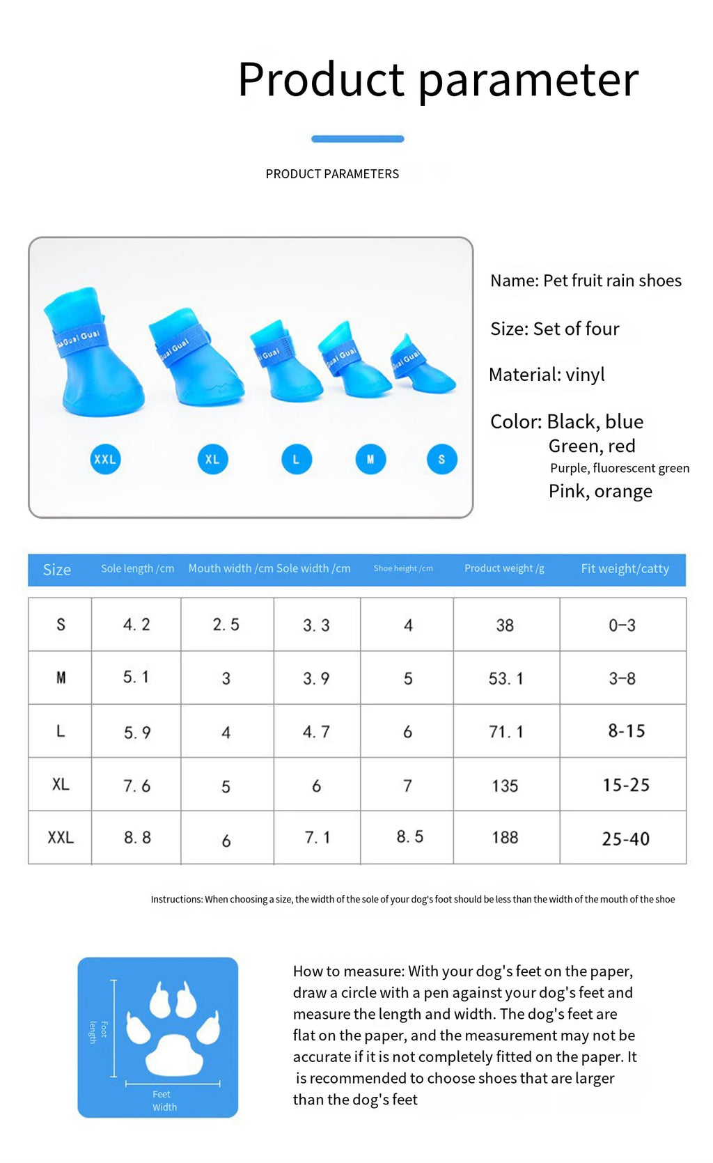 4Pcs Pet WaterProof Rain Shoe Anti-slip Rubber Boot