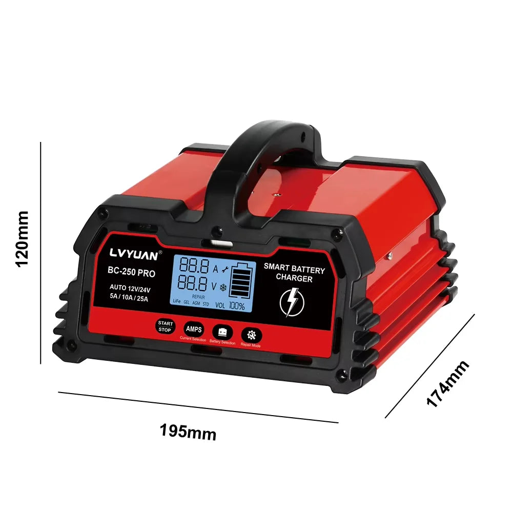 Auto DC12V 24V Battery Charger Smart LCD Display
