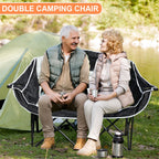 Double Camping Chair Folding Loveseat Chair with Cup Holder and Carry Bag Portable Camping Bench Padded Lawn Chairs for Adults