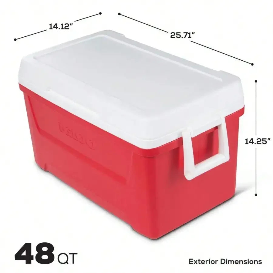 48 QT Ice Chest Cooler, Portable  for Camping, Beach, Tailgating & Outdoor Parties, Red