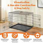 Double Door Folding Metal Wire Dog Crate with Plastic Leak-Proof Pan