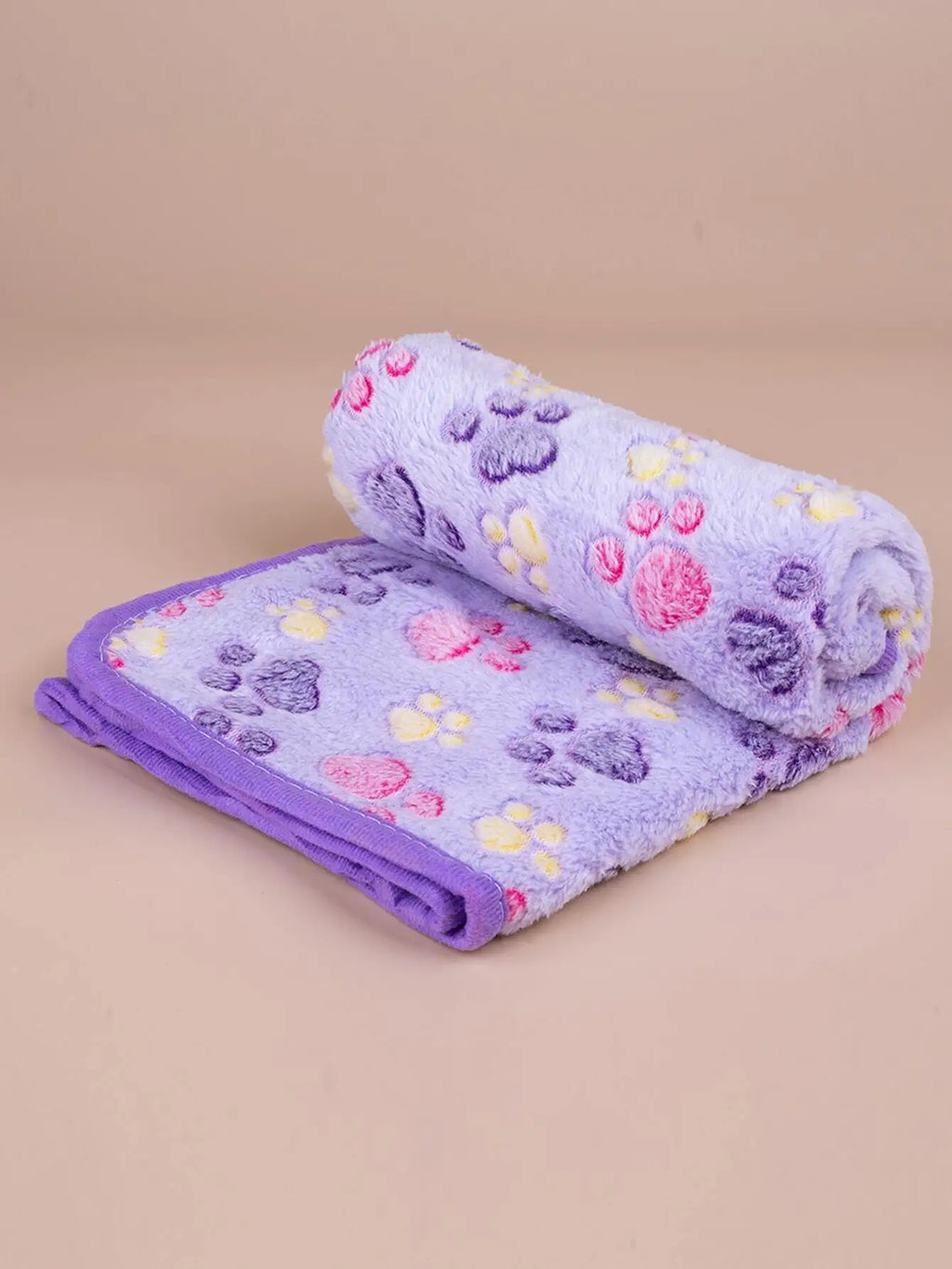Purple Paw Print Fleece Pet Blanket Soft Light Thin Summer Cushion For Dogs Cats