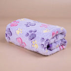 Purple Paw Print Fleece Pet Blanket Soft Light Thin Summer Cushion For Dogs Cats