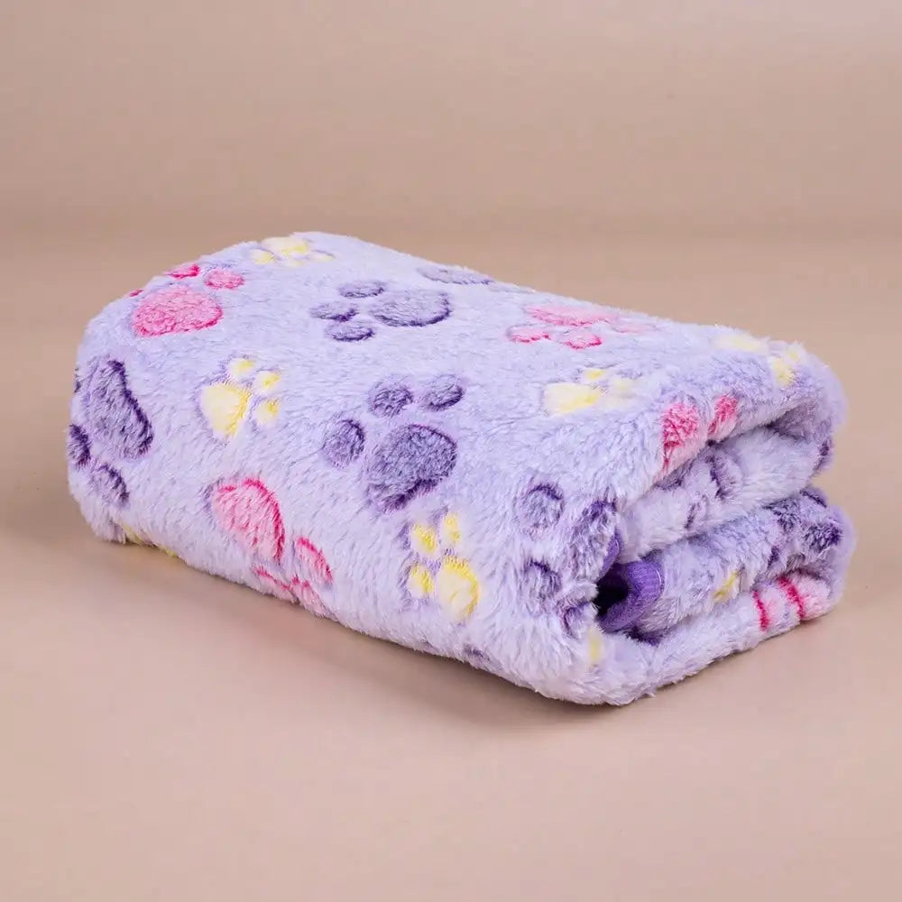 Purple Paw Print Fleece Pet Blanket Soft Light Thin Summer Cushion For Dogs Cats