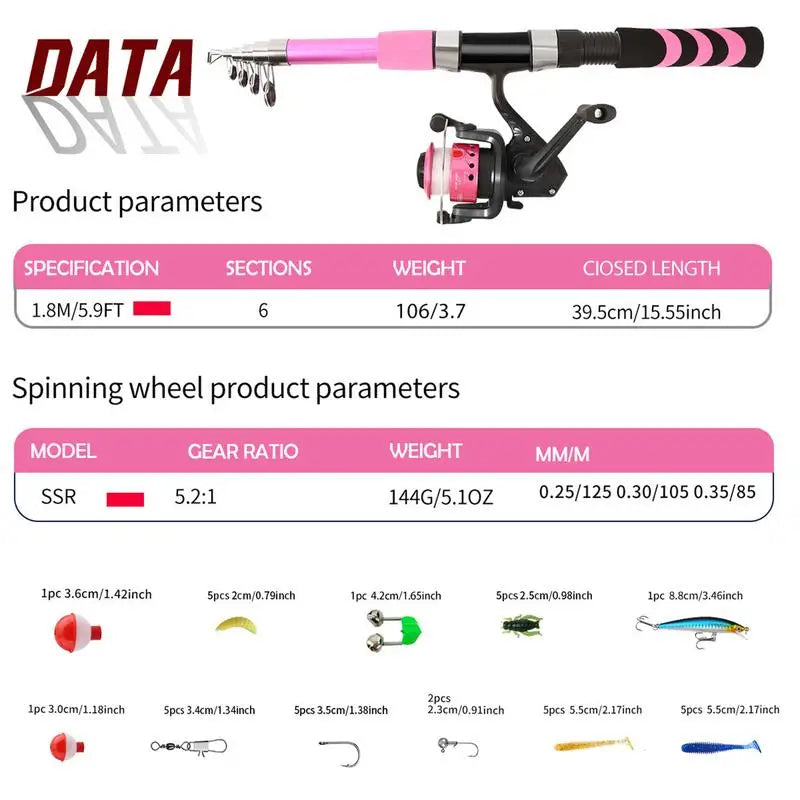 Kids Extendable Fishing Rod Set With Carry Bag