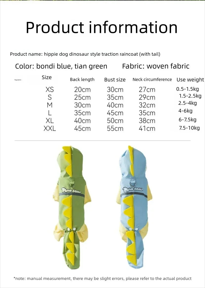 Large Dog Dinosaur Raincoat Four Legged Waterproof