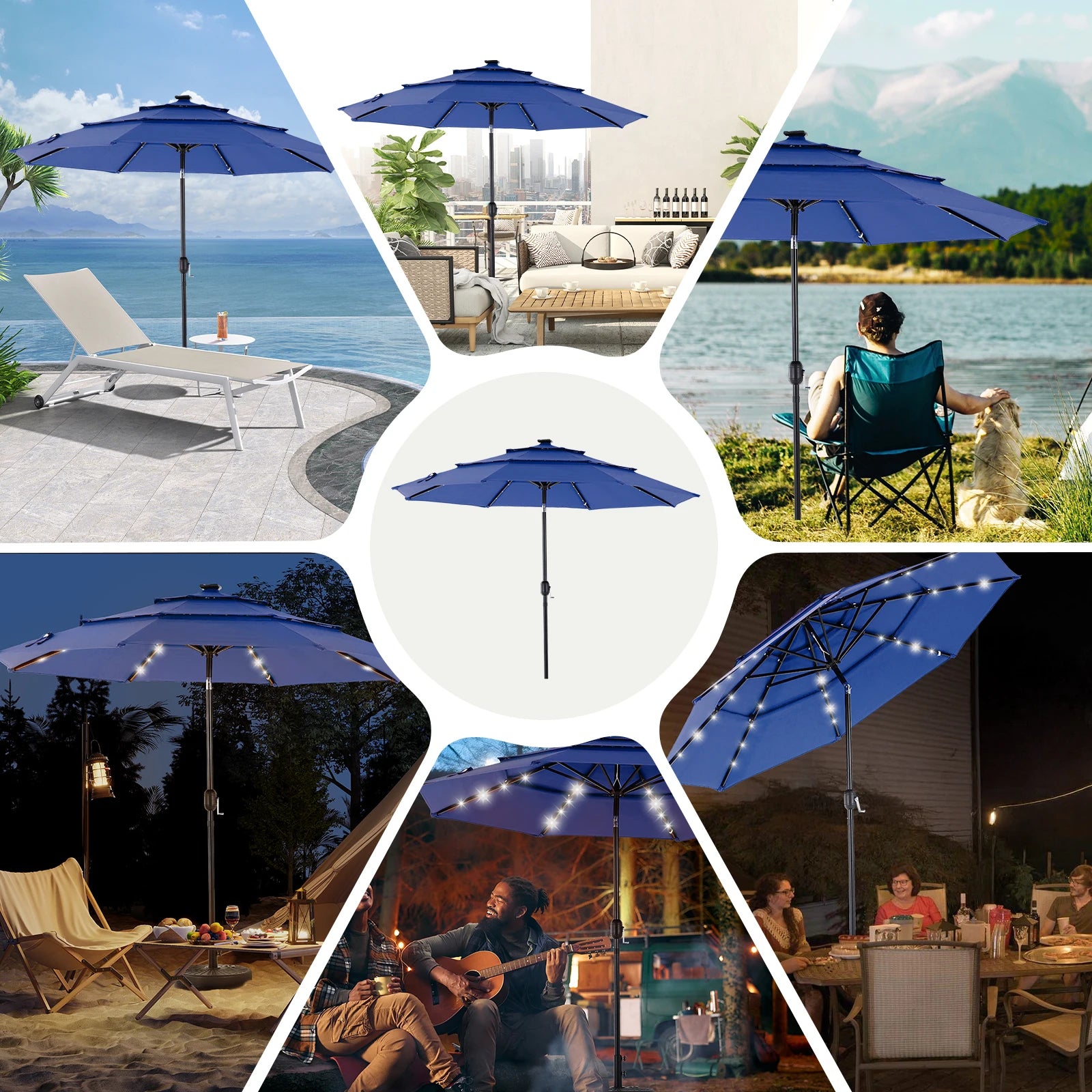 10FT, 3-Tier Patio Umbrella, 32 LED Solar Lights – Cajun Tails & Trails 10FT, 3-Tier Patio Umbrella, 32 LED Solar Lights – Cajun Tails & Trails