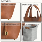 Leather Bucket Bag with Drawstring Pouch – Leather Satchel, Everyday Handbag with Mini Lock Design