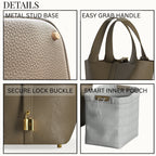 Leather Bucket Bag with Drawstring Pouch – Leather Satchel, Everyday Handbag with Mini Lock Design