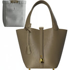 Leather Bucket Bag with Drawstring Pouch – Leather Satchel, Everyday Handbag with Mini Lock Design