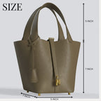 Leather Bucket Bag with Drawstring Pouch – Leather Satchel, Everyday Handbag with Mini Lock Design