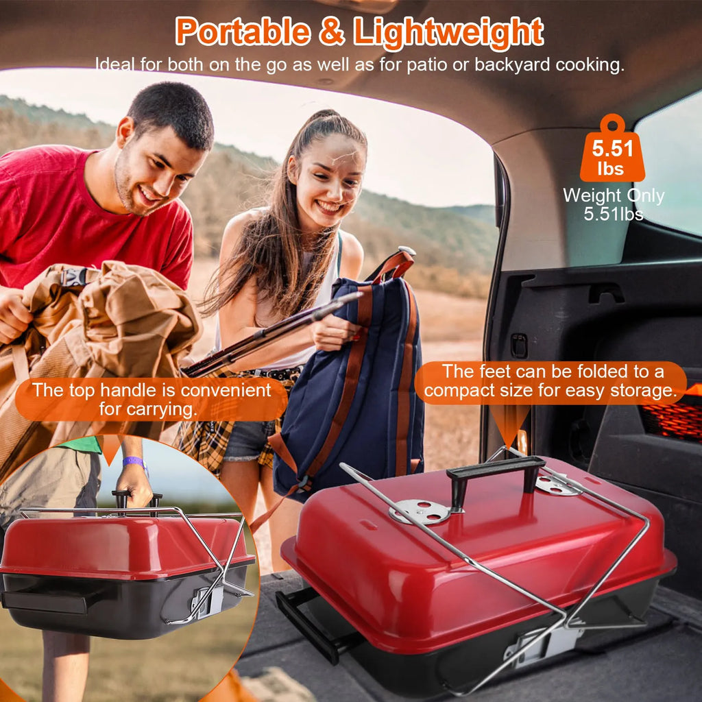 Portable Charcoal BBQ Grill         Folding Tabletop Smoker.   for Outdoor Camping Picnic Backyard Cooking