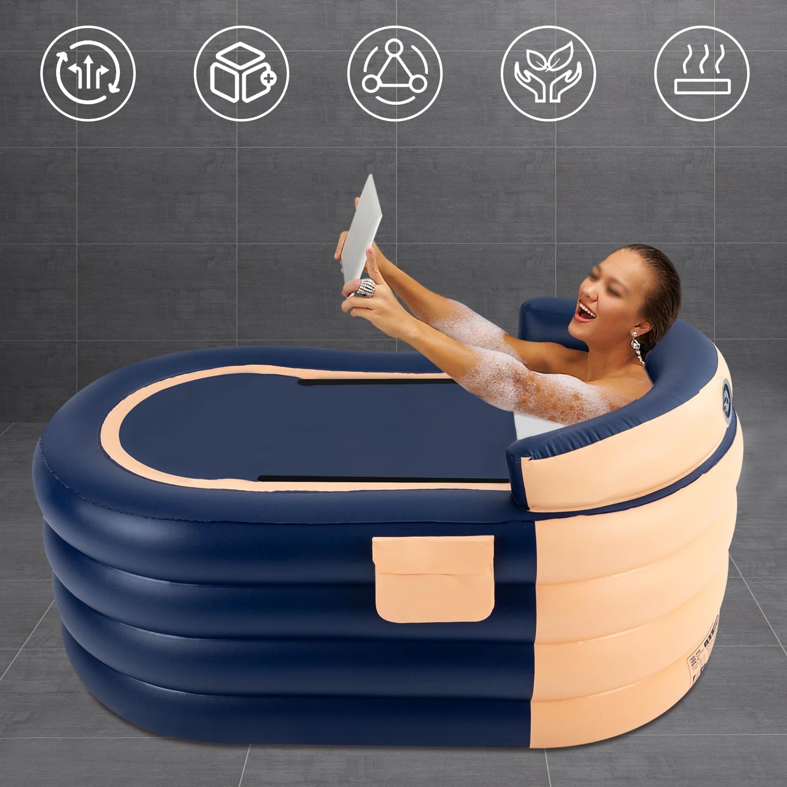 Inflatable Pool, Wireless Rechargeable Pump, Ergonomic Backrest