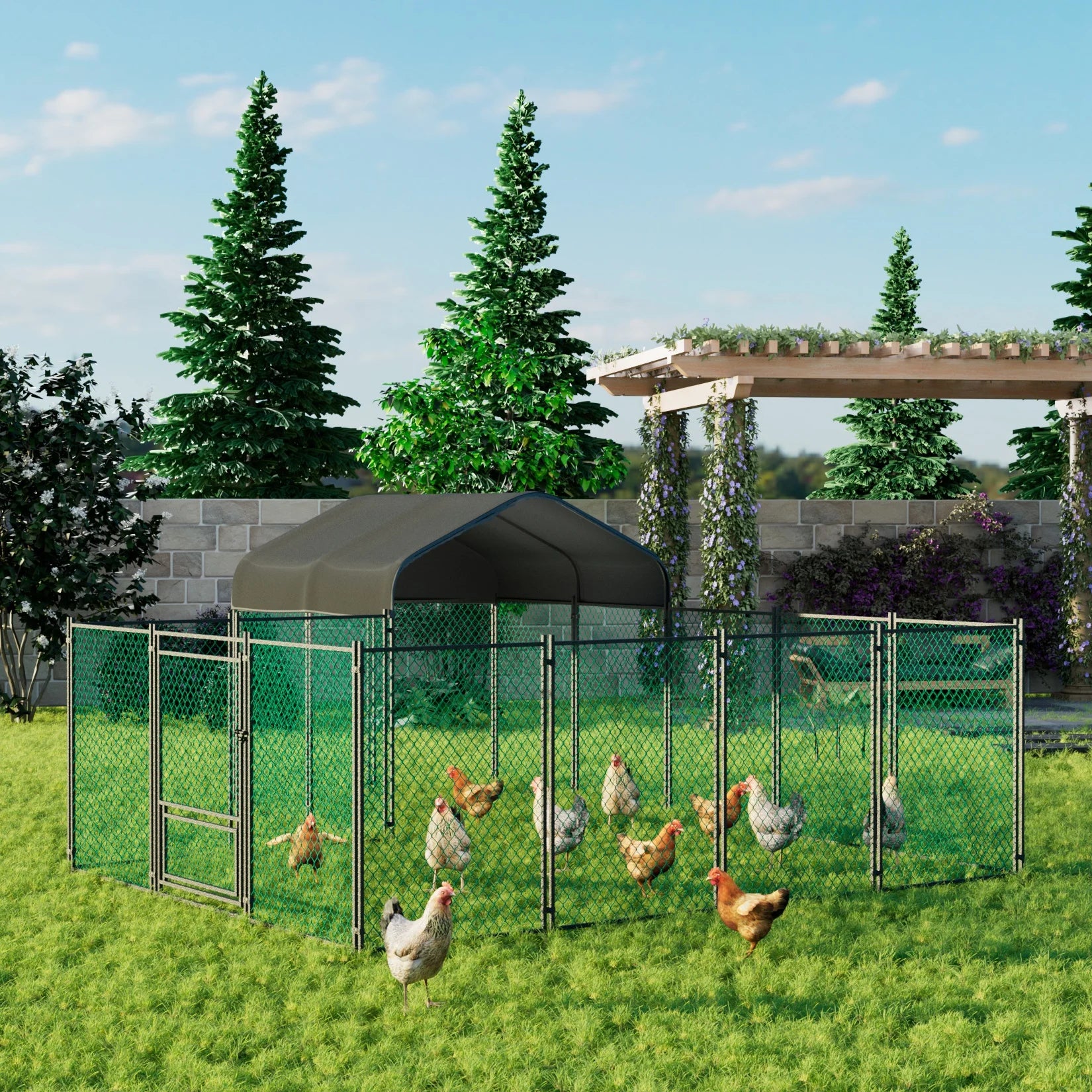 Chicken Coop Pen Metal with Cover Portable