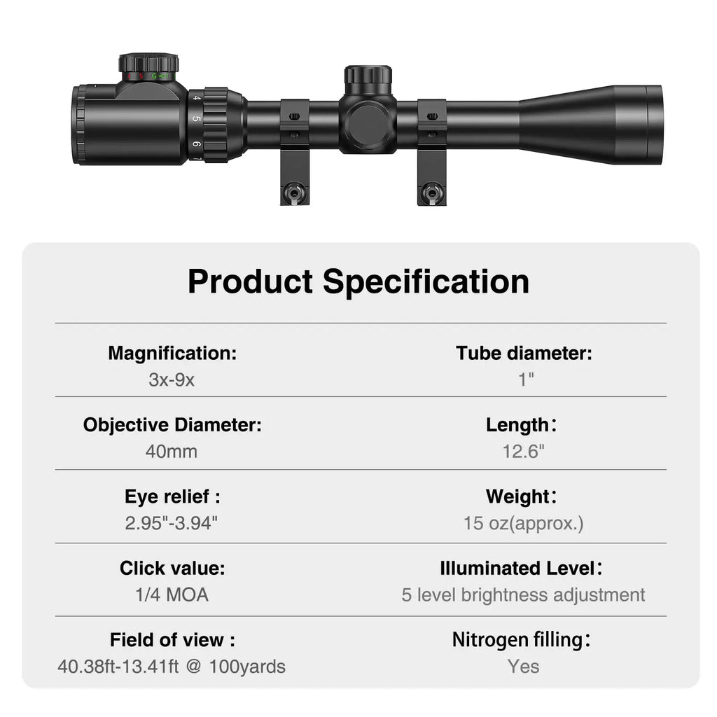 Rifle Scope, Illuminated, Optical, With Mounts