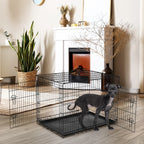 Double Door Folding Metal Wire Dog Crate with Plastic Leak-Proof Pan